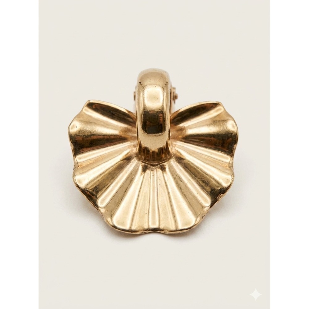 Monet‎ Sterling Silver Gold Tone Fan Clip On Pin Vtg Sculptural Shell Marked